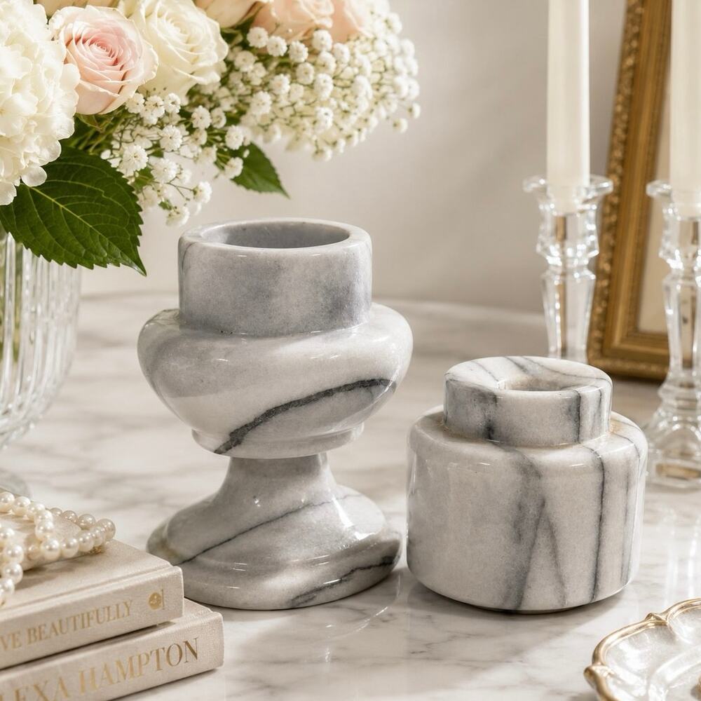 Gailstyn Sutton Genuine Quarry Marble Pedestal Candleholder Minimalist Scandi